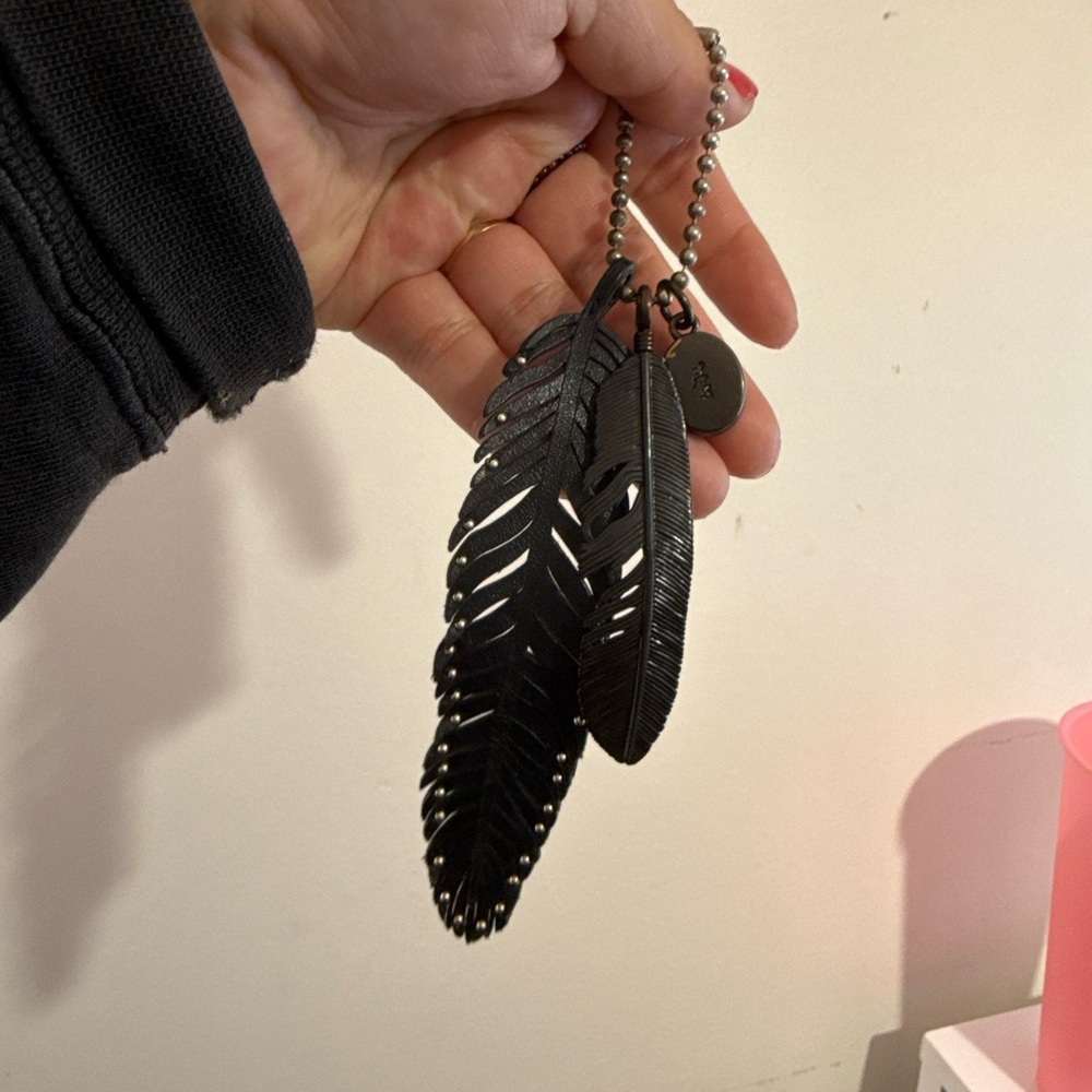 Coach Feather Charm Studded Gunmetal Black Keychain
